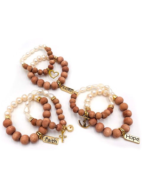 3 pearl and brown bracelets